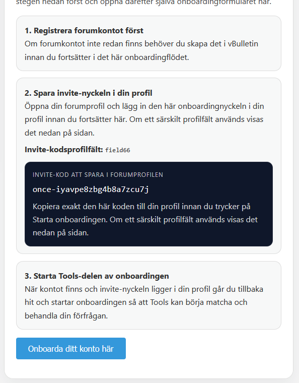 Onboard here section on the onboarding page