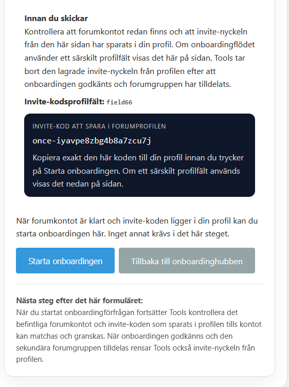 Final Tools step where the onboarding request is started