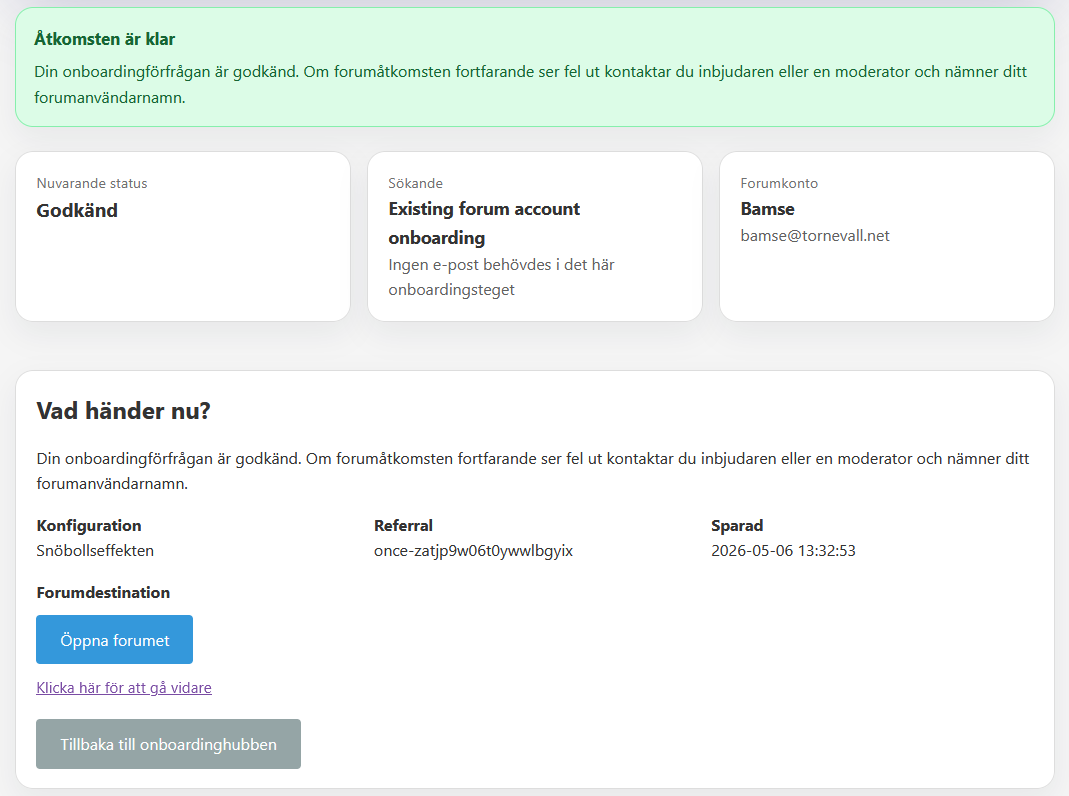 Status page when onboarding is approved and access is ready